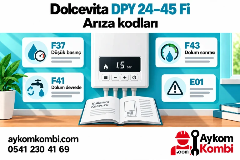 Dolcevita DPY Fi basınç ve otomatik dolum kodlarını anlatan temsili panel; gerçek ürün fotoğrafı veya onarım şeması değildir.