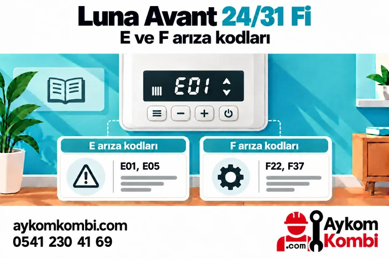 Luna Avant 24 Fi/31 Fi E ve F kodlarını anlatan temsili panel; gerçek ürün fotoğrafı veya onarım şeması değildir.