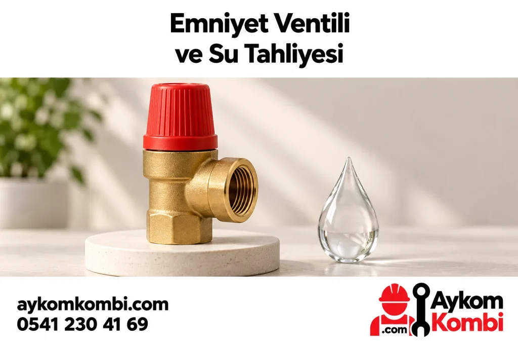 Kırmızı başlıklı bağlantısız emniyet ventili ve ayrı cam su damlası illüstrasyonu
