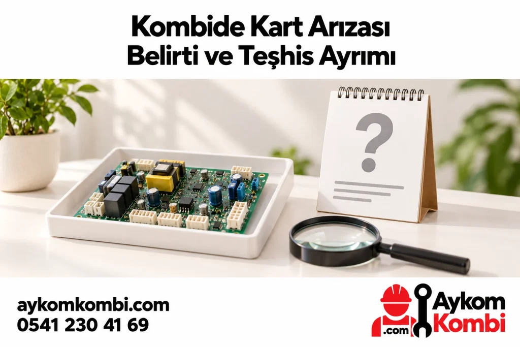 Kombi Kart Arızasında Belirti ve Teşhis konusunu anlatan Aykom editoryal illüstrasyonu