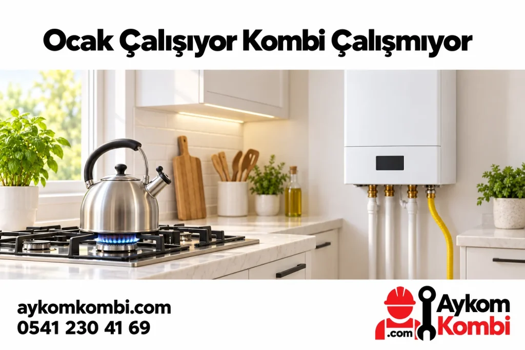 Güvenli pişirme sırasında yanan ocak ile ekranı kapalı kombiyi karşılaştıran illüstrasyon