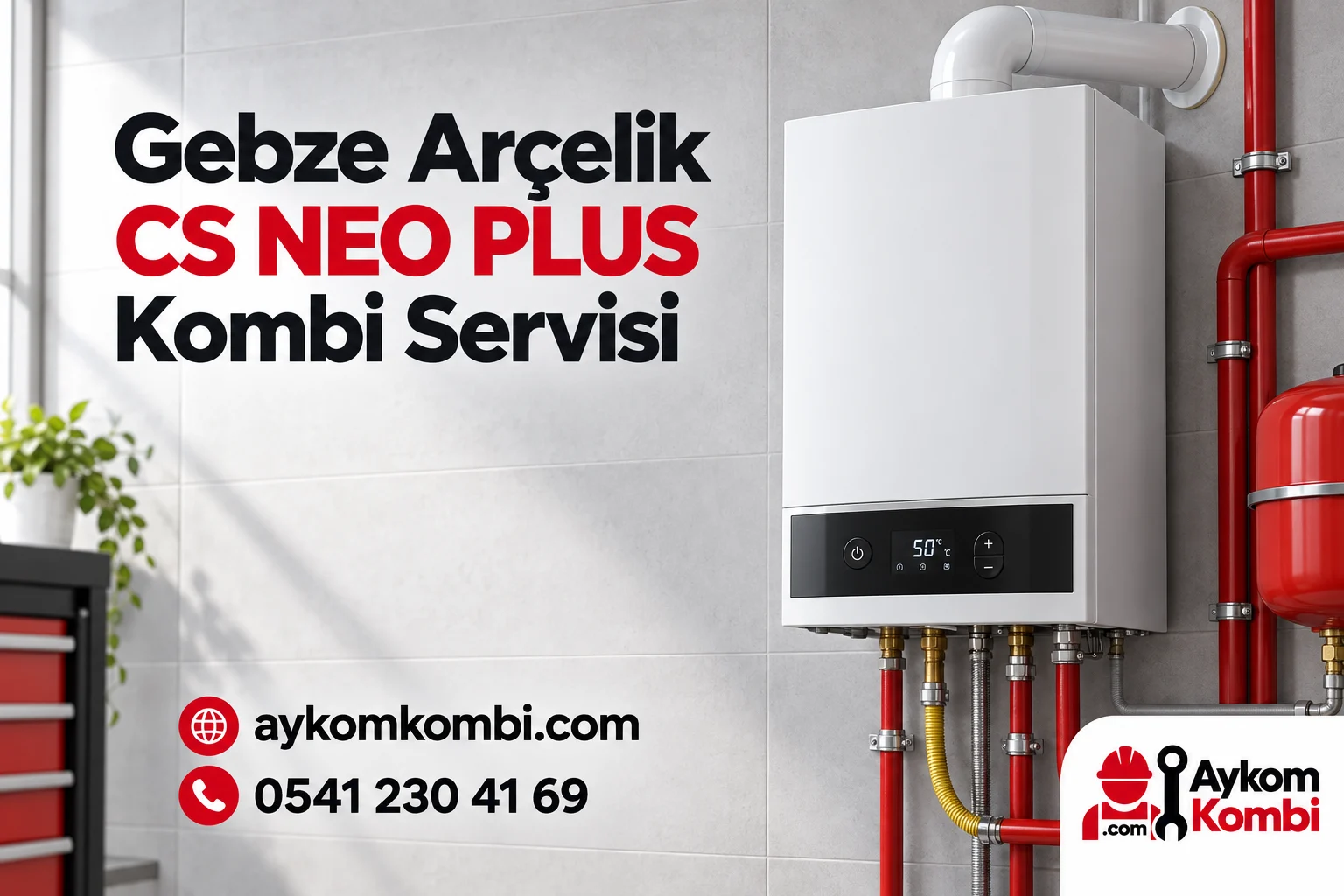 Arçelik CS NEO PLUS servis sayfası için temsili ısıtma cihazı ve Aykom kurumsal kapak tasarımı