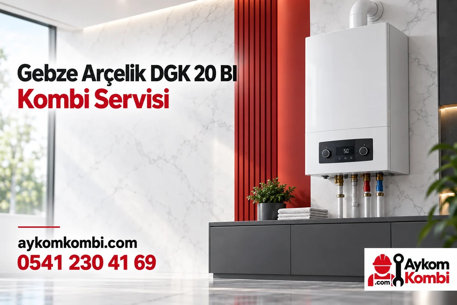 Arçelik DGK 20 BI servis sayfası için temsili ısıtma cihazı ve Aykom kurumsal kapak tasarımı