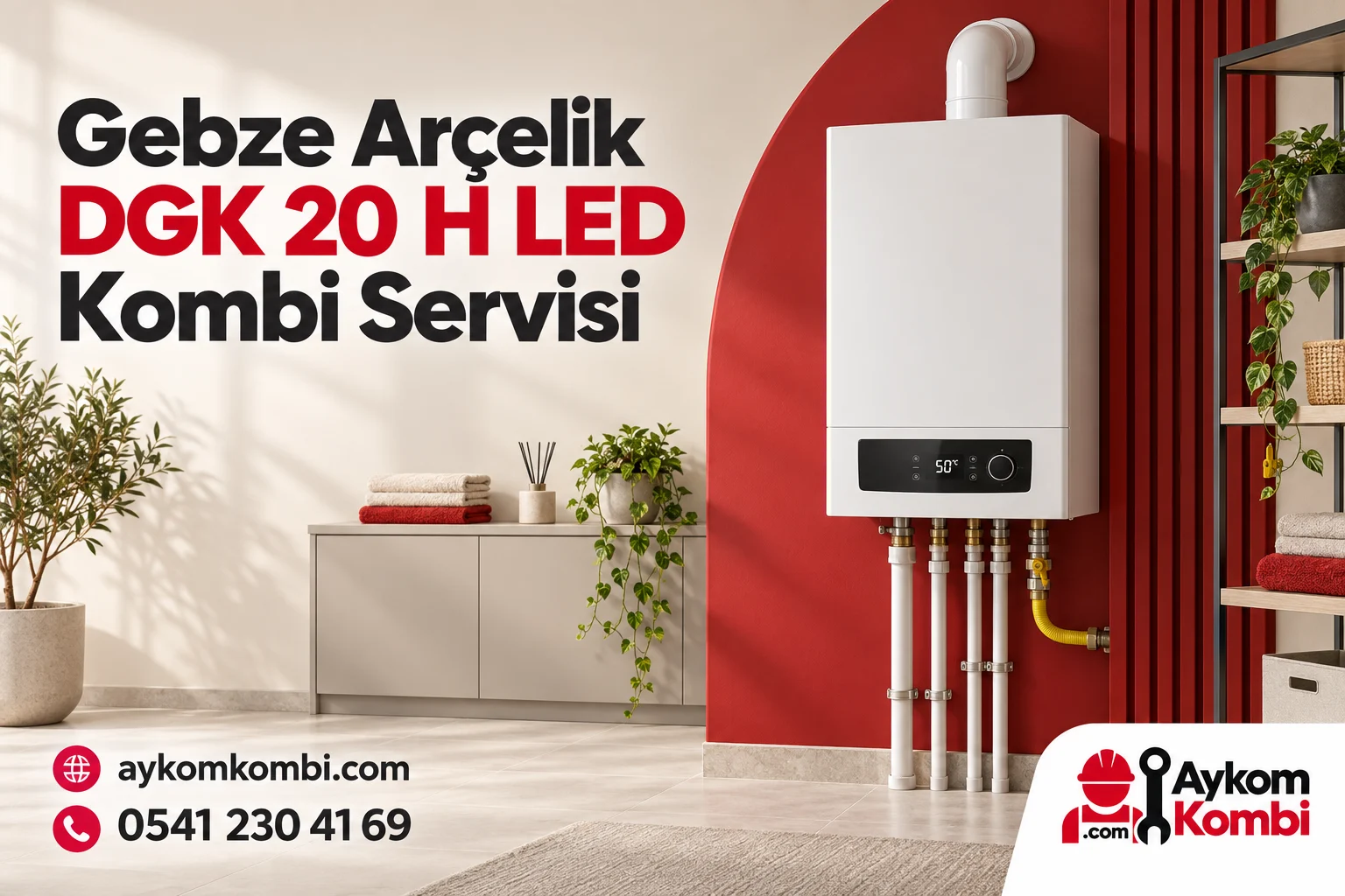 Arçelik DGK 20 H LED servis sayfası için temsili ısıtma cihazı ve Aykom kurumsal kapak tasarımı