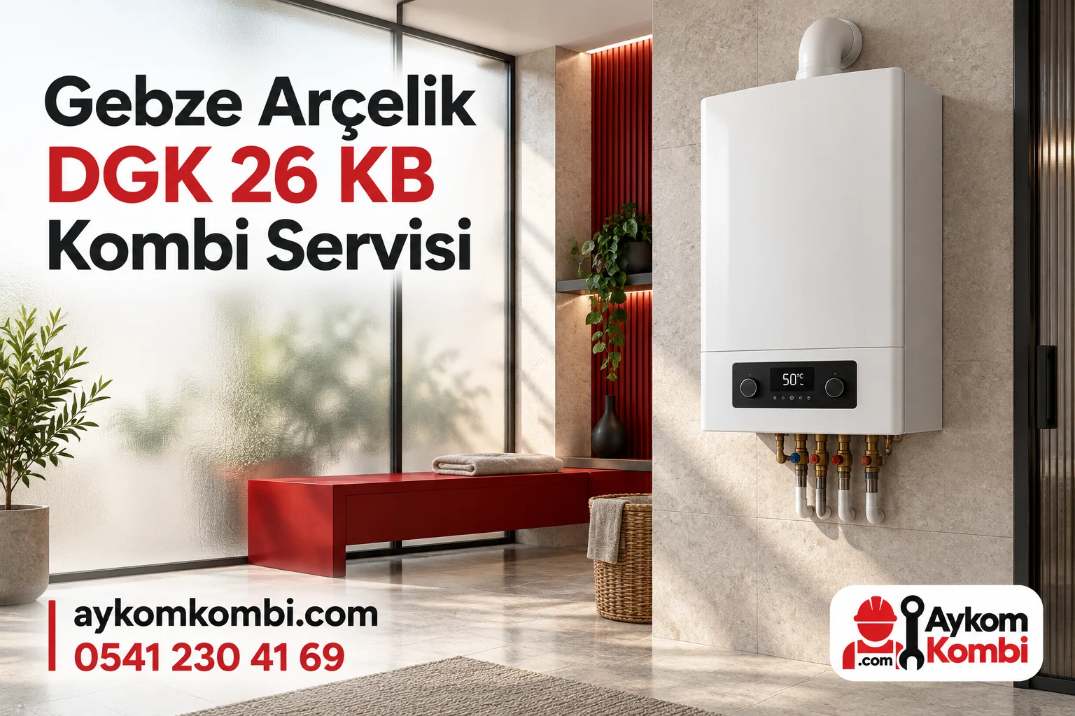 Arçelik DGK 26 KB servis sayfası için temsili ısıtma cihazı ve Aykom kurumsal kapak tasarımı