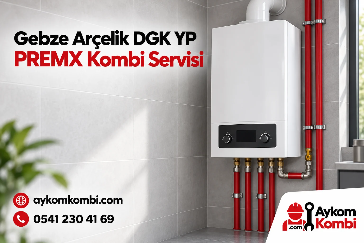 Arçelik DGK YP PREMX servis sayfası için temsili ısıtma cihazı ve Aykom kurumsal kapak tasarımı