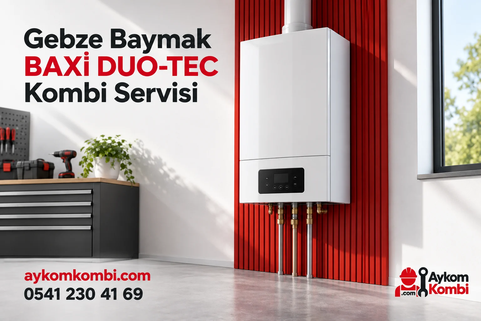 Baymak BAXİ DUO-TEC servisi için temsili ısıtma cihazı ve Aykom kurumsal tasarımı