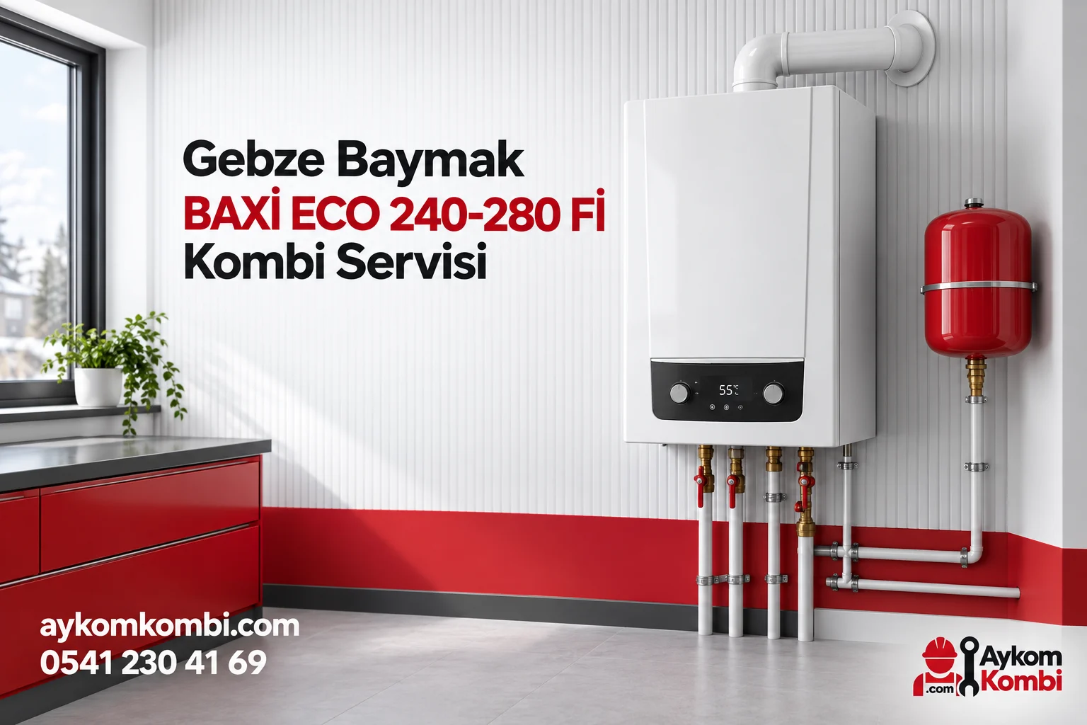 Baymak BAXİ ECO 240-280 Fİ servisi için temsili ısıtma cihazı ve Aykom kurumsal tasarımı