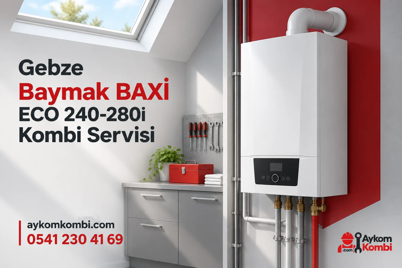 Baymak BAXİ ECO 240-280İ servisi için temsili ısıtma cihazı ve Aykom kurumsal tasarımı