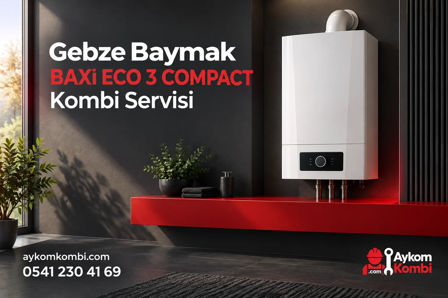 Baymak BAXİ ECO 3 COMPACT servisi için temsili ısıtma cihazı ve Aykom kurumsal tasarımı