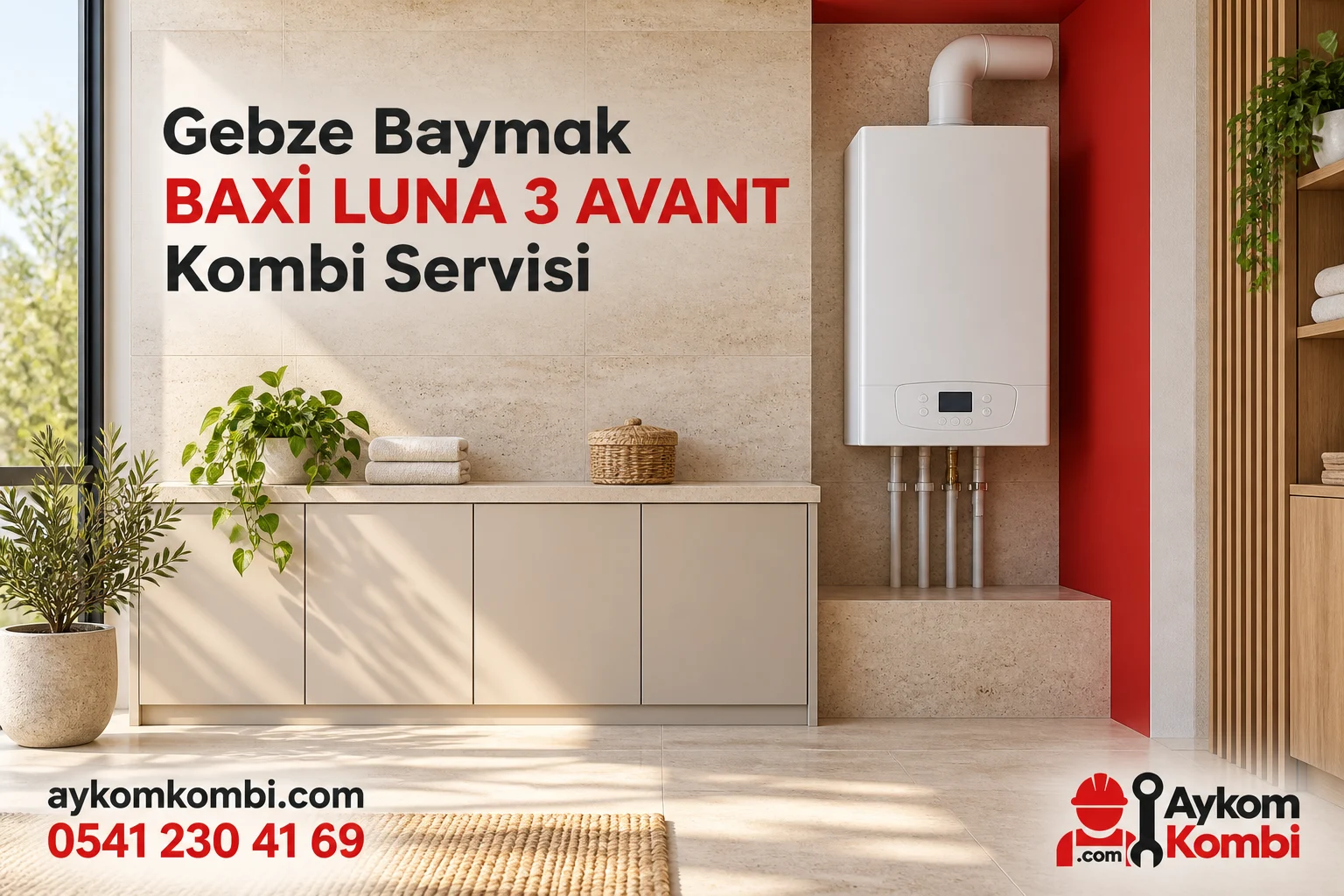 Baymak BAXİ LUNA 3 AVANT servisi için temsili ısıtma cihazı ve Aykom kurumsal tasarımı