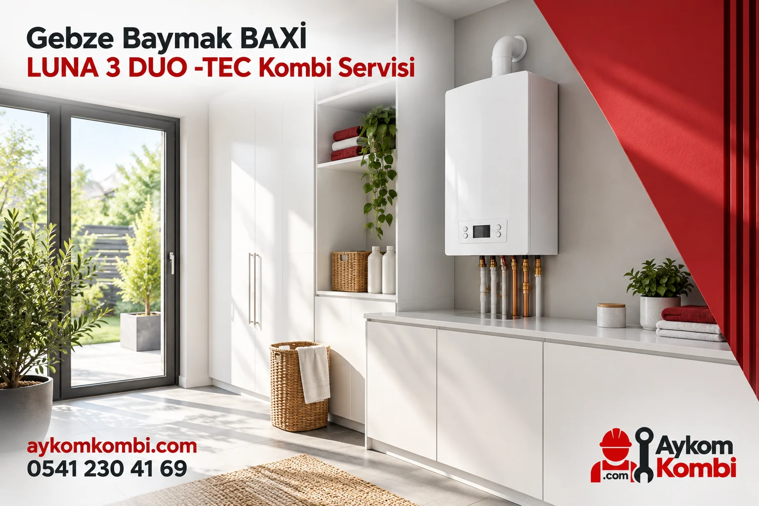 Baymak BAXİ LUNA 3 DUO -TEC servisi için temsili ısıtma cihazı ve Aykom kurumsal tasarımı