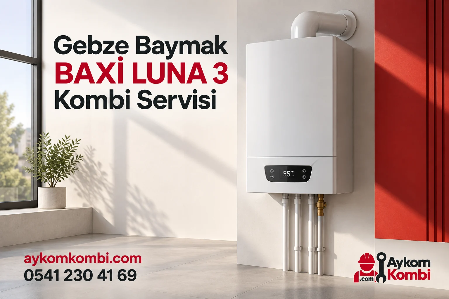 Baymak BAXİ LUNA 3 servisi için temsili ısıtma cihazı ve Aykom kurumsal tasarımı