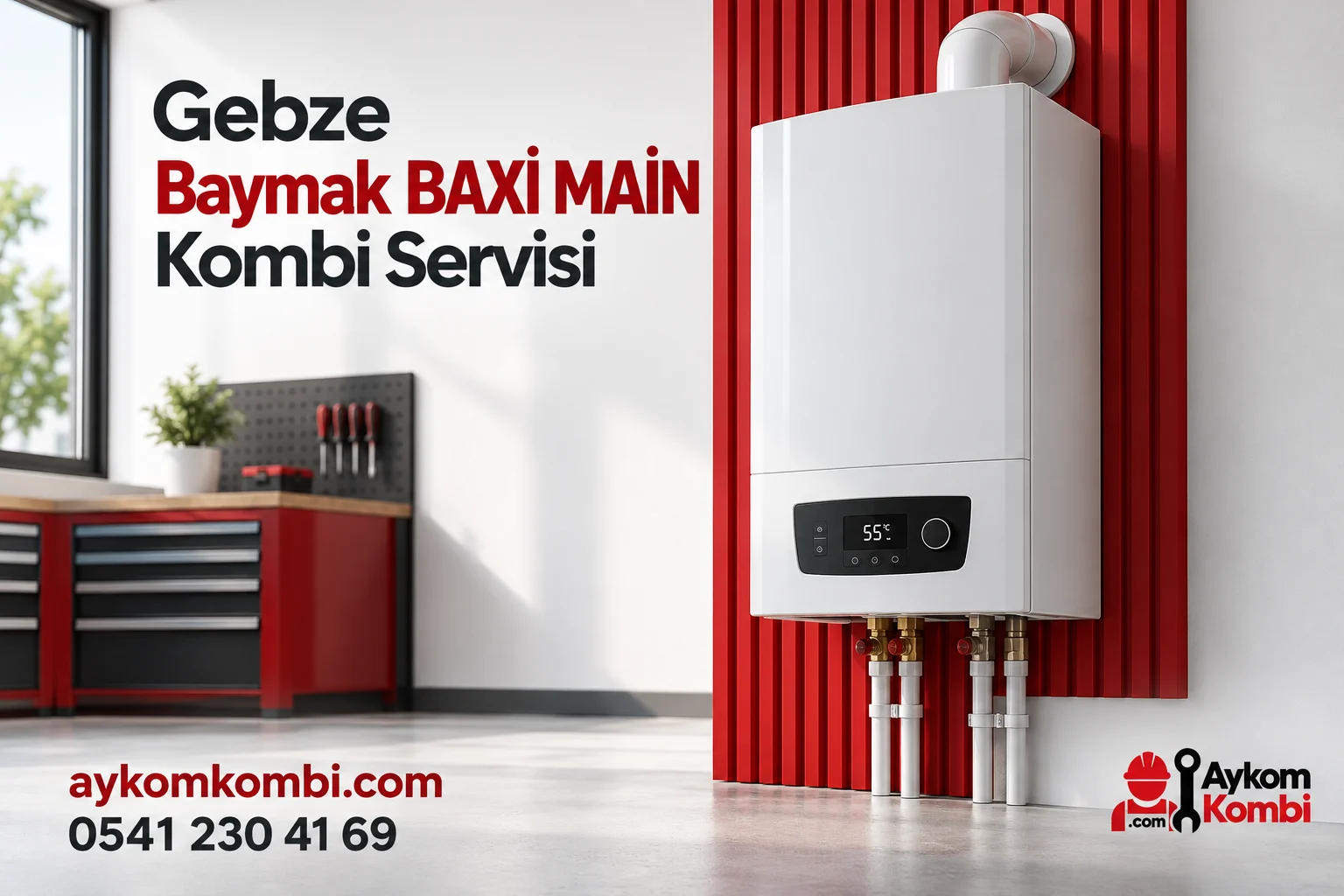 Baymak BAXİ MAİN servisi için temsili ısıtma cihazı ve Aykom kurumsal tasarımı