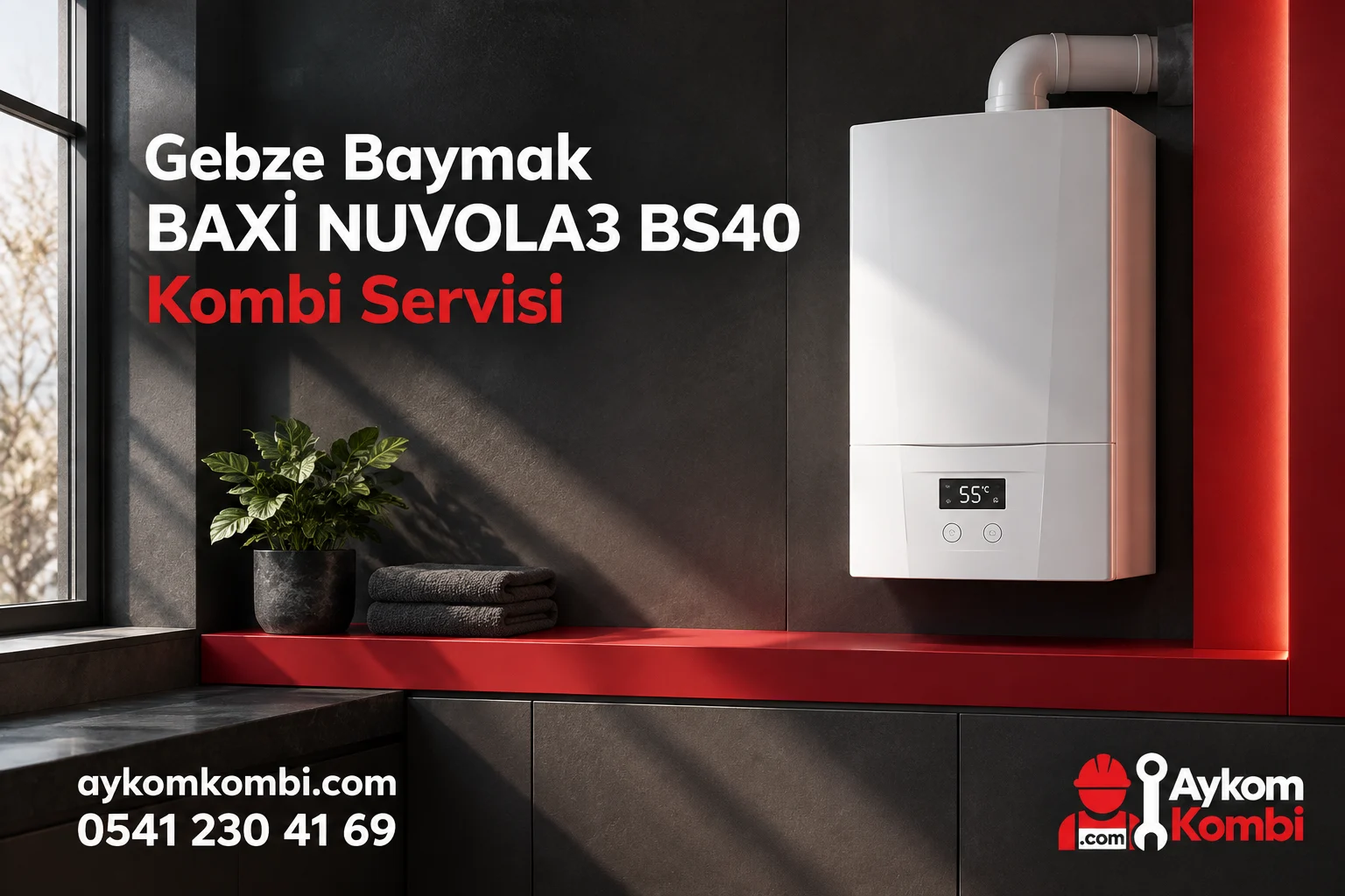 Baymak BAXİ NUVOLA3 BS40 servisi için temsili ısıtma cihazı ve Aykom kurumsal tasarımı