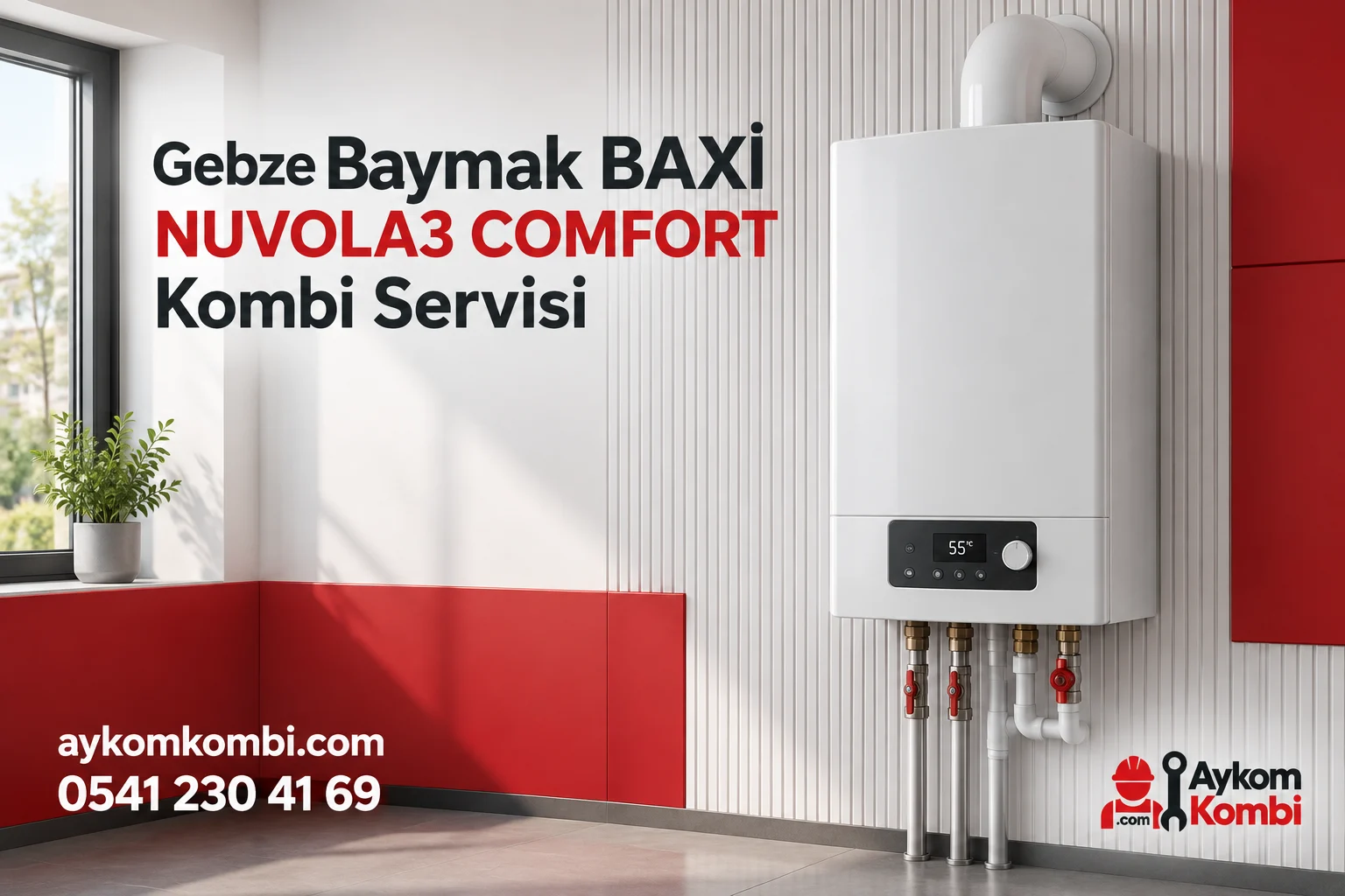 Baymak BAXİ NUVOLA3 COMFORT servisi için temsili ısıtma cihazı ve Aykom kurumsal tasarımı
