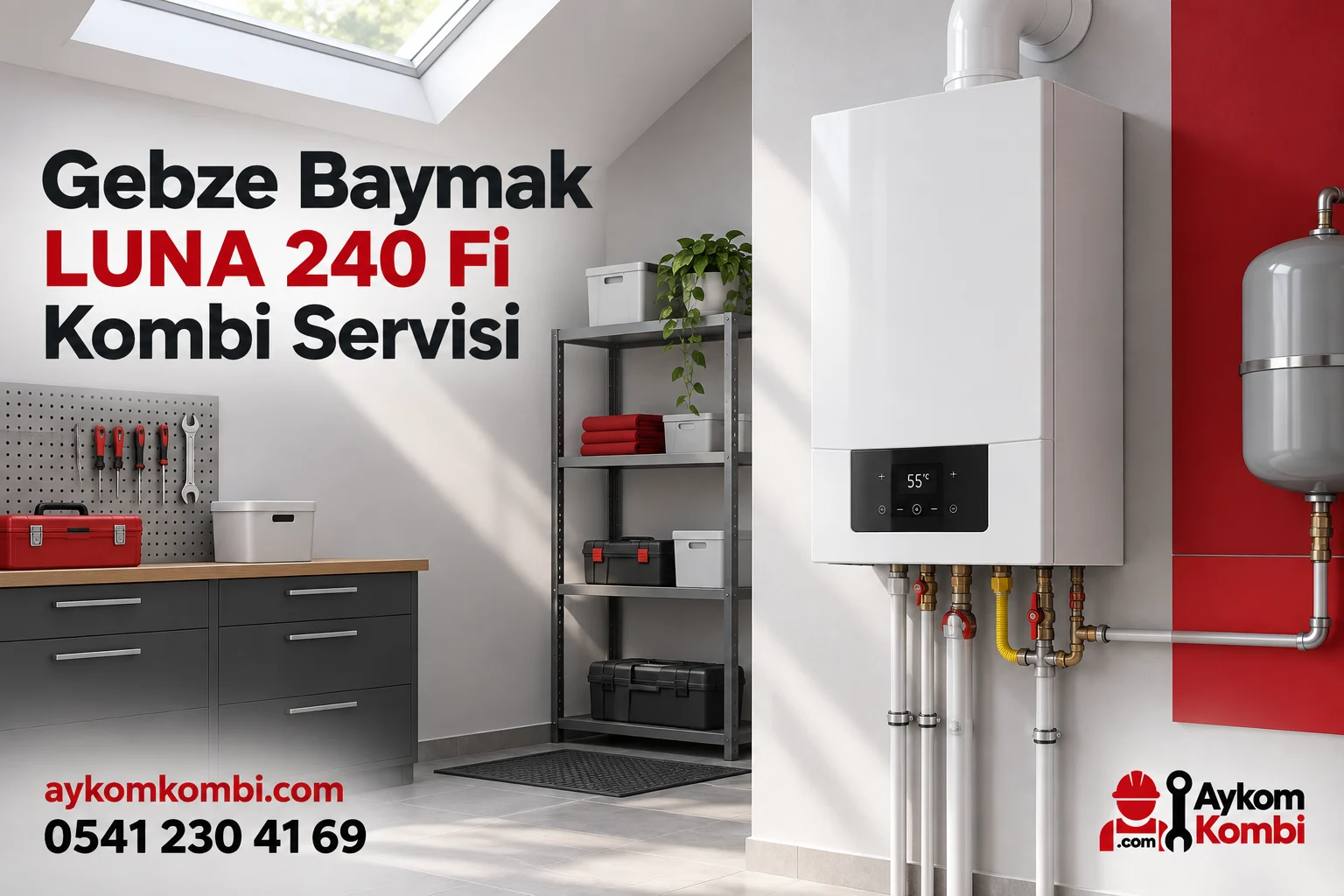 Baymak Baymak LUNA 240 Fİ servisi için temsili ısıtma cihazı ve Aykom kurumsal tasarımı