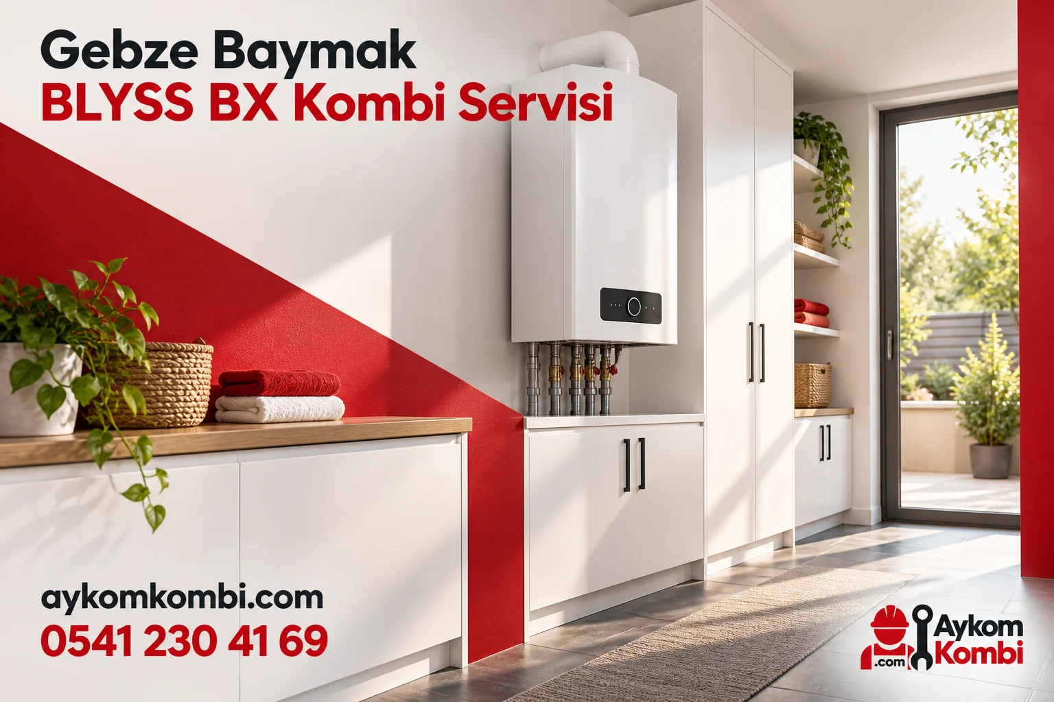 Baymak BLYSS BX servisi için temsili ısıtma cihazı ve Aykom kurumsal tasarımı