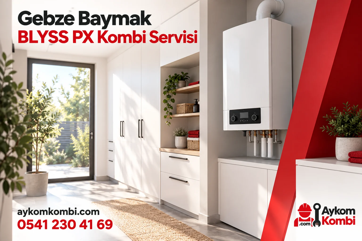 Baymak BLYSS PX servisi için temsili ısıtma cihazı ve Aykom kurumsal tasarımı