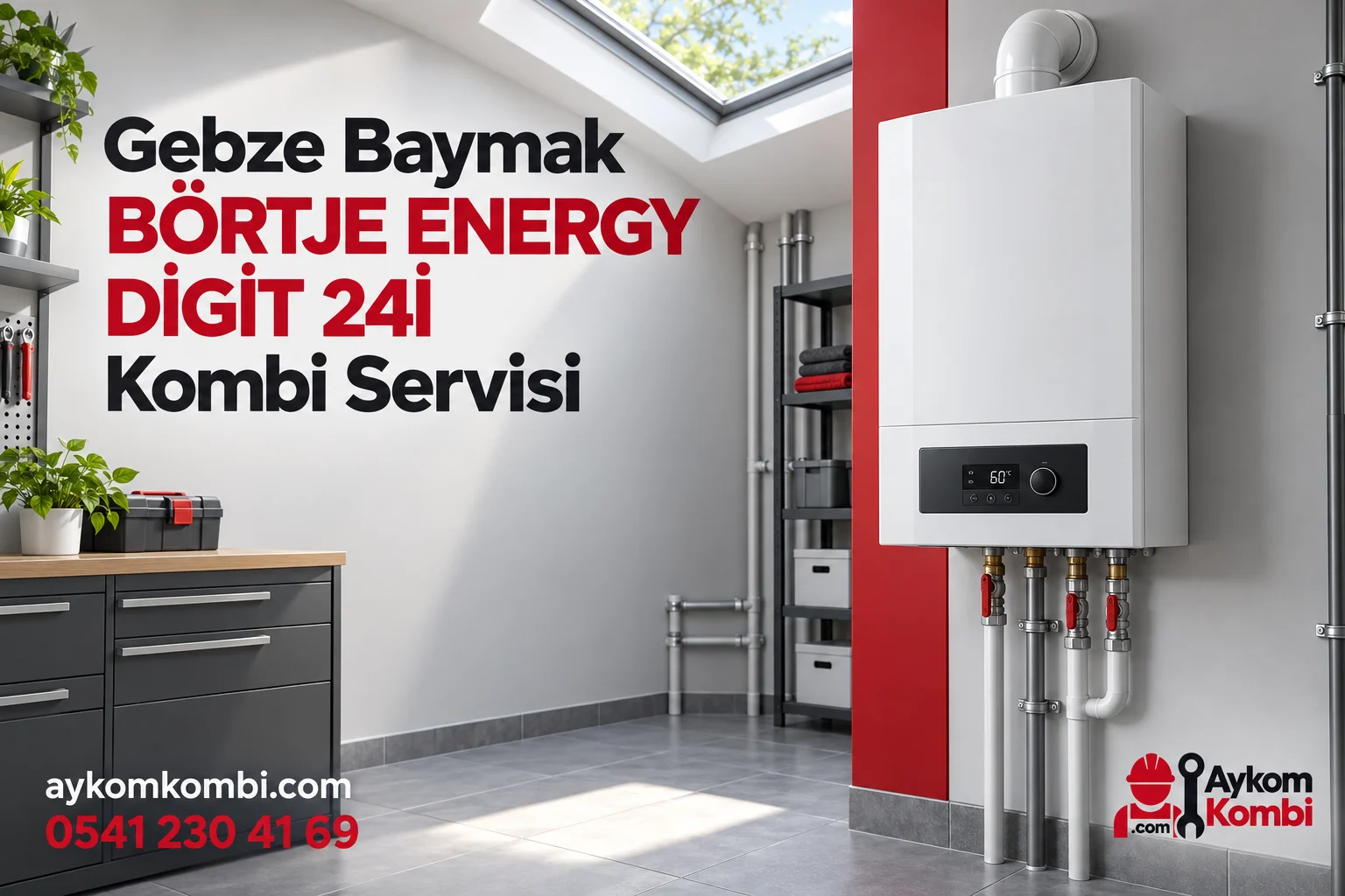 Baymak BÖRTJE ENERGY DİGİT 24İ servisi için temsili ısıtma cihazı ve Aykom kurumsal tasarımı