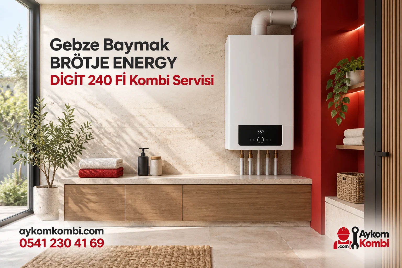 Baymak BRÖTJE ENERGY DİGİT 240 Fİ servisi için temsili ısıtma cihazı ve Aykom kurumsal tasarımı