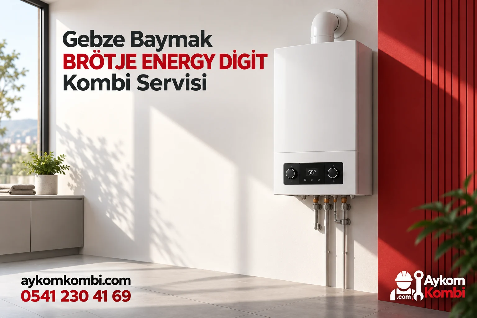 Baymak BRÖTJE ENERGY DİGİT servisi için temsili ısıtma cihazı ve Aykom kurumsal tasarımı