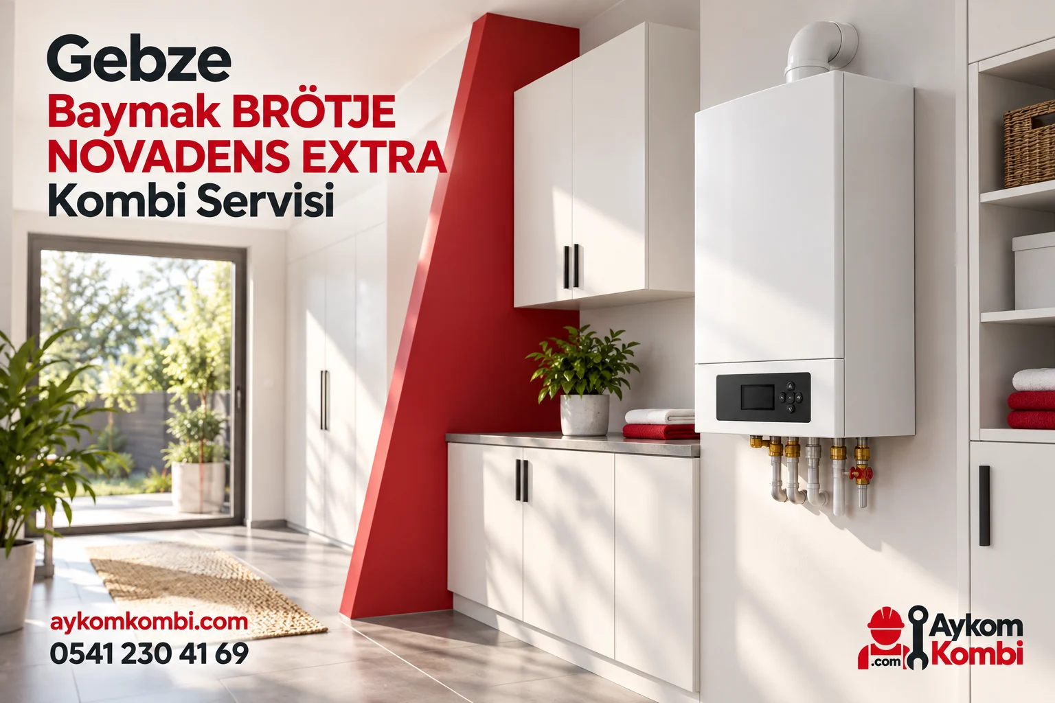 Baymak BRÖTJE NOVADENS EXTRA servisi için temsili ısıtma cihazı ve Aykom kurumsal tasarımı