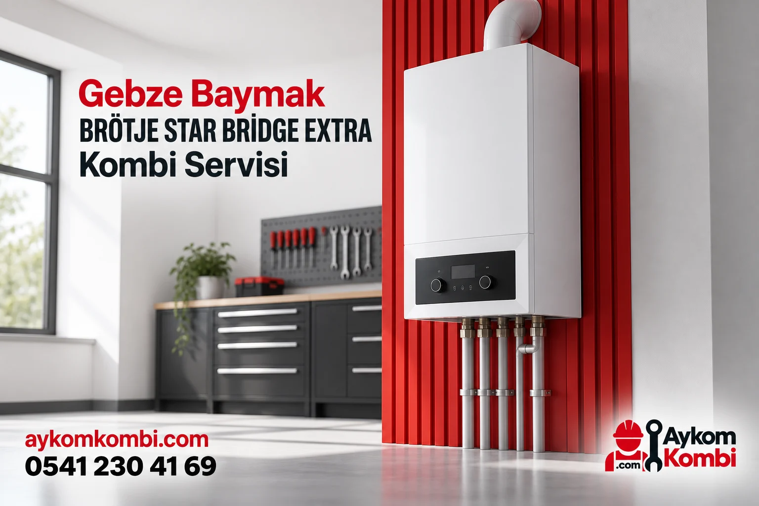 Baymak BRÖTJE STAR BRİDGE EXTRA servisi için temsili ısıtma cihazı ve Aykom kurumsal tasarımı