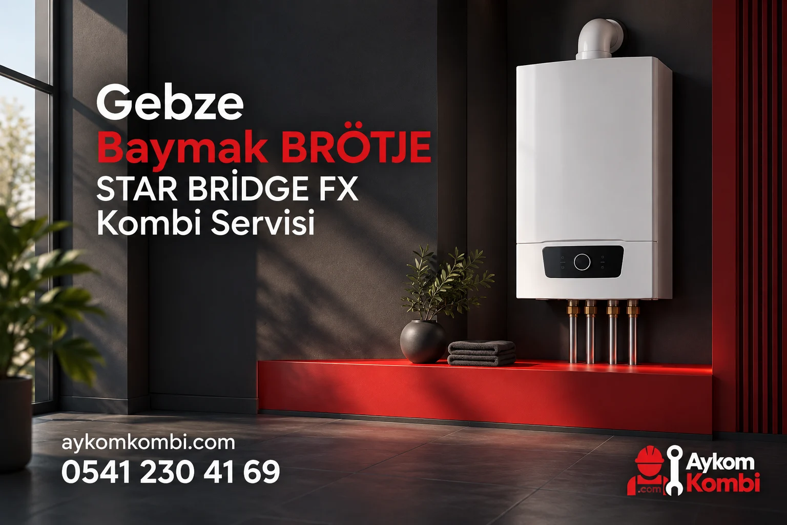 Baymak BRÖTJE STAR BRİDGE FX servisi için temsili ısıtma cihazı ve Aykom kurumsal tasarımı
