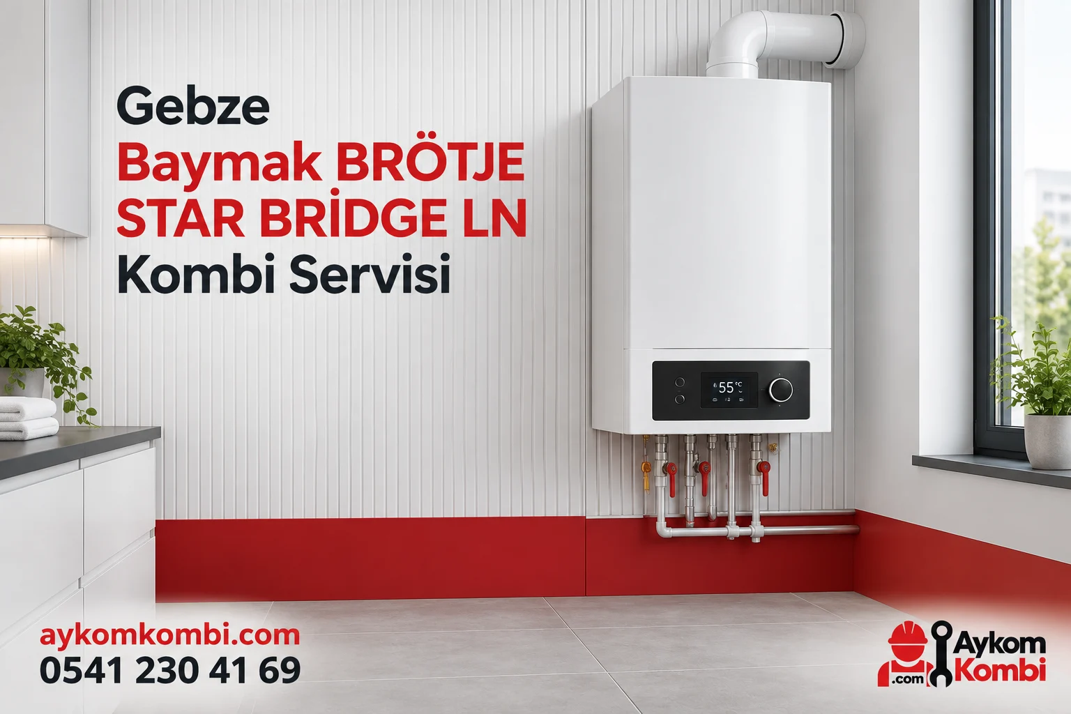 Baymak BRÖTJE STAR BRİDGE LN servisi için temsili ısıtma cihazı ve Aykom kurumsal tasarımı