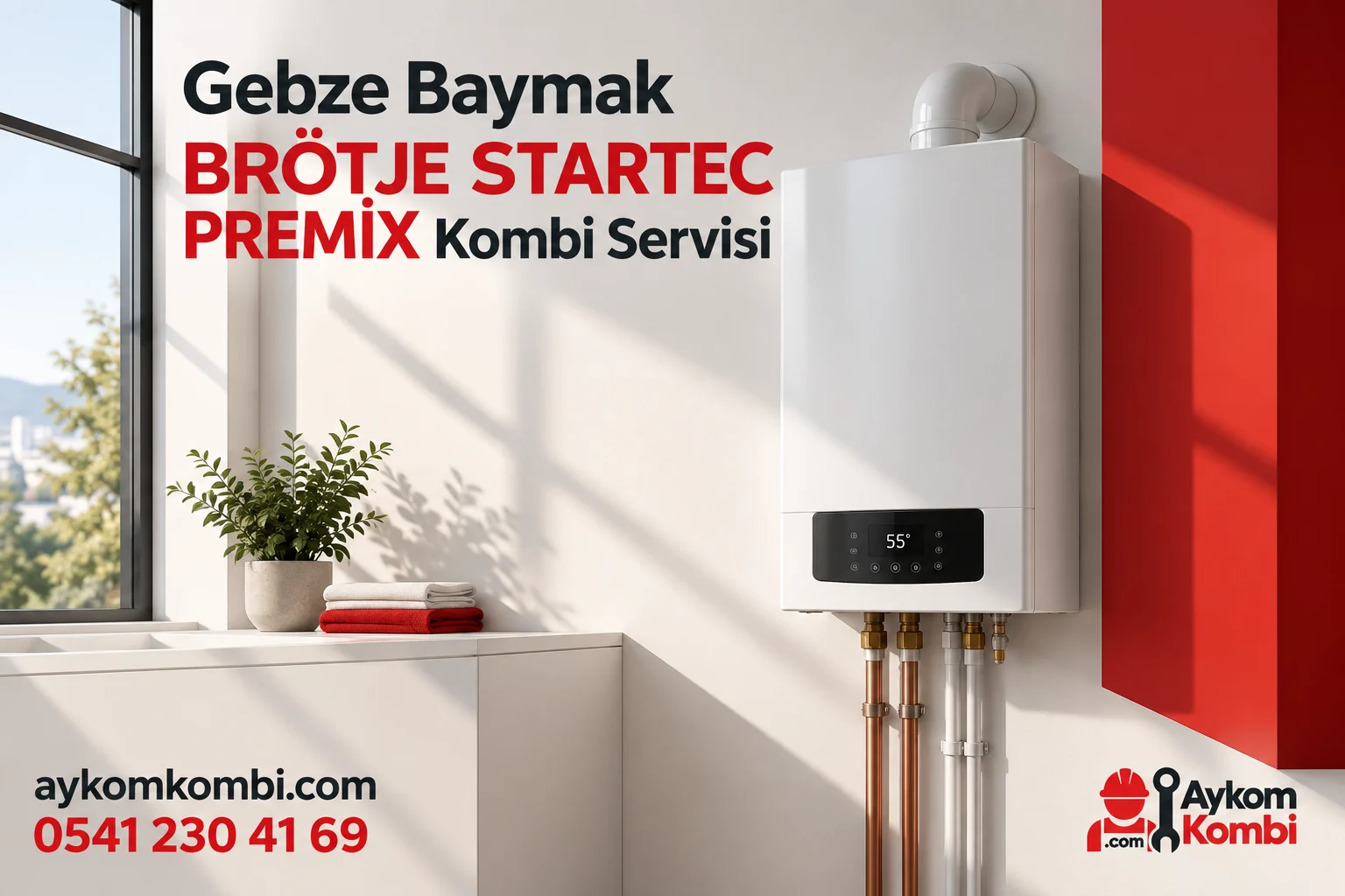 Baymak BRÖTJE STARTEC PREMİX servisi için temsili ısıtma cihazı ve Aykom kurumsal tasarımı