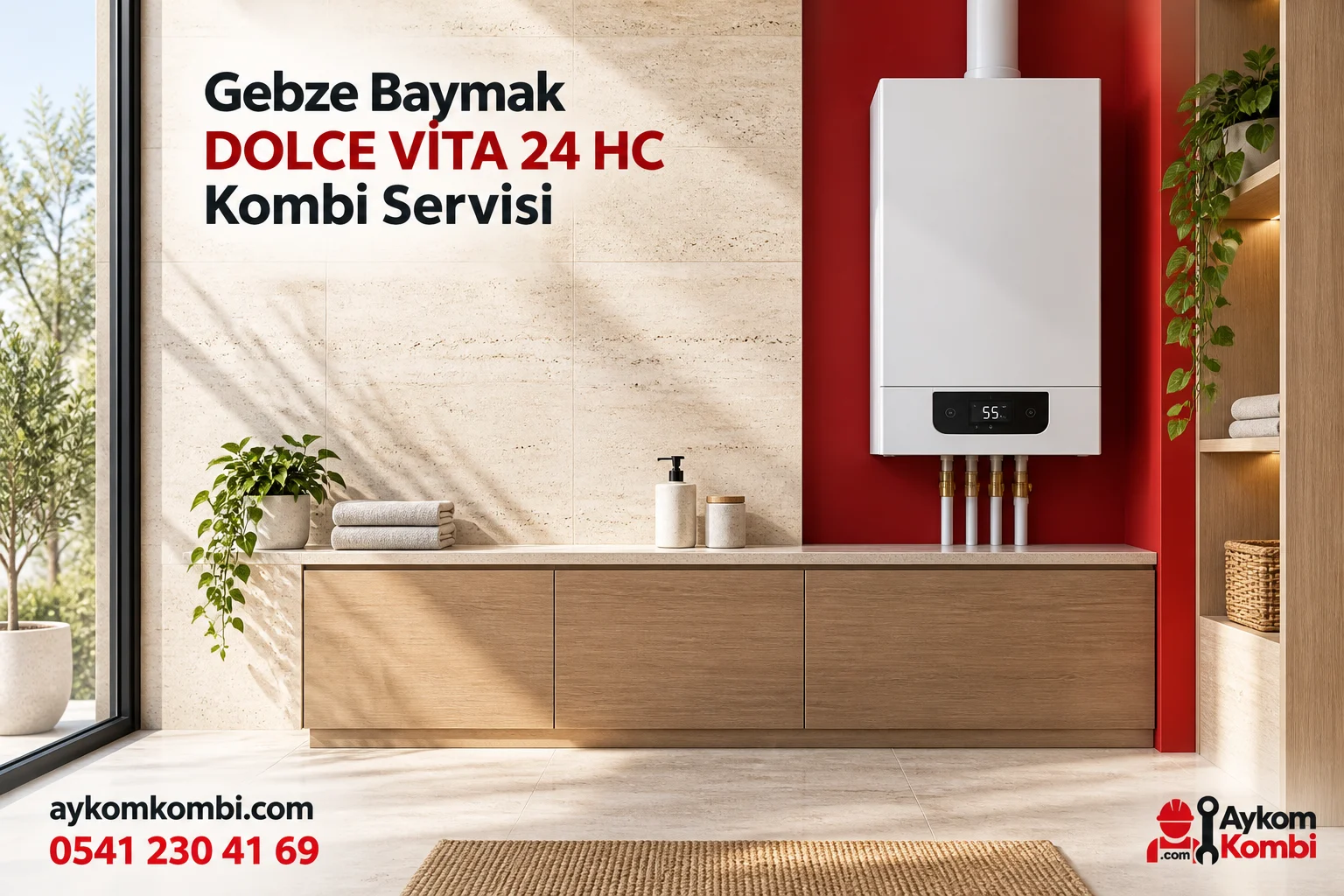 Baymak DOLCE VİTA 24 HC servisi için temsili ısıtma cihazı ve Aykom kurumsal tasarımı