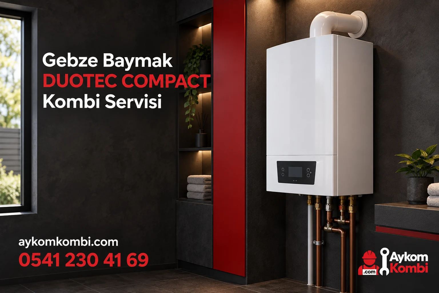 Baymak DUOTEC COMPACT servisi için temsili ısıtma cihazı ve Aykom kurumsal tasarımı