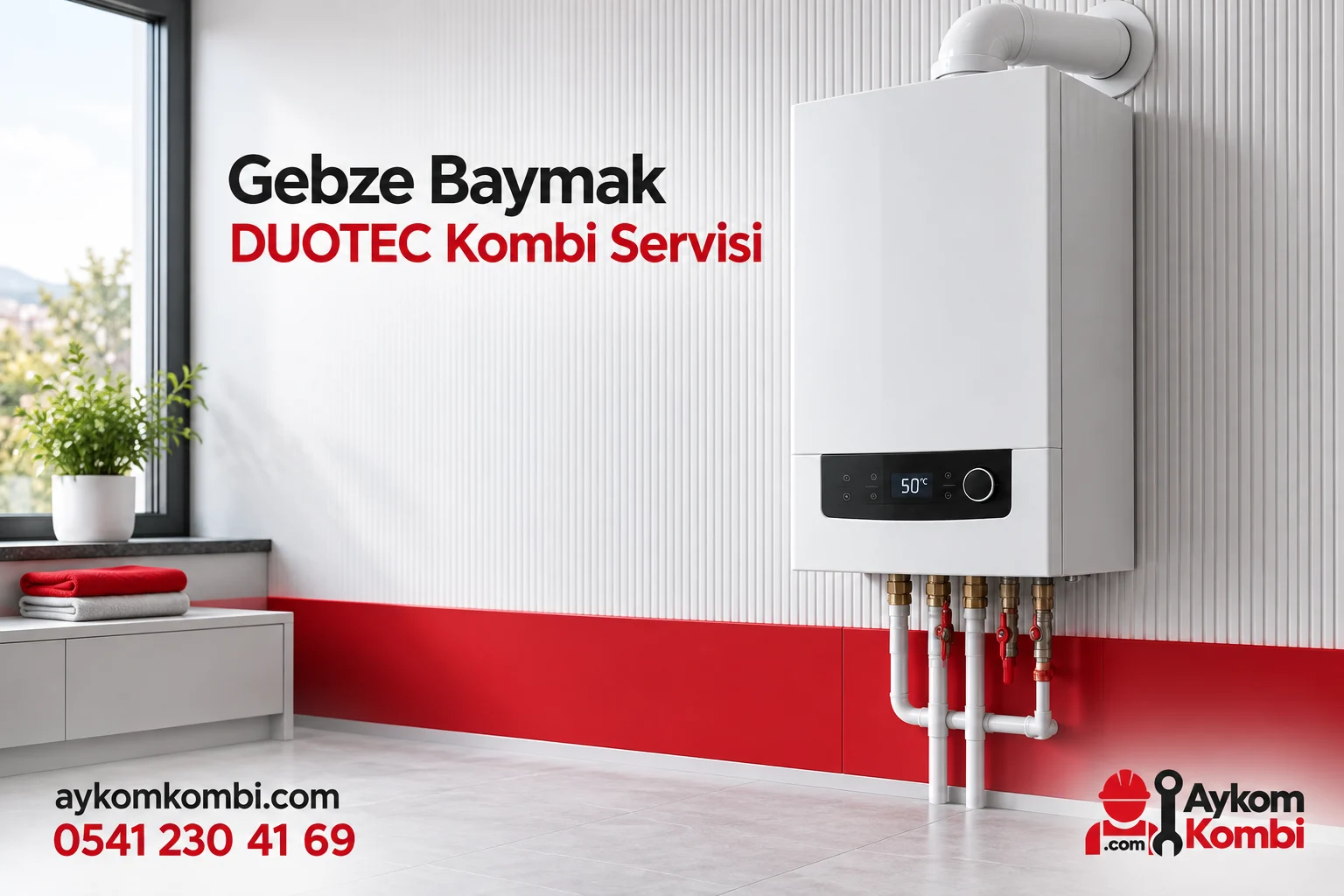 Baymak DUOTEC servisi için temsili ısıtma cihazı ve Aykom kurumsal tasarımı