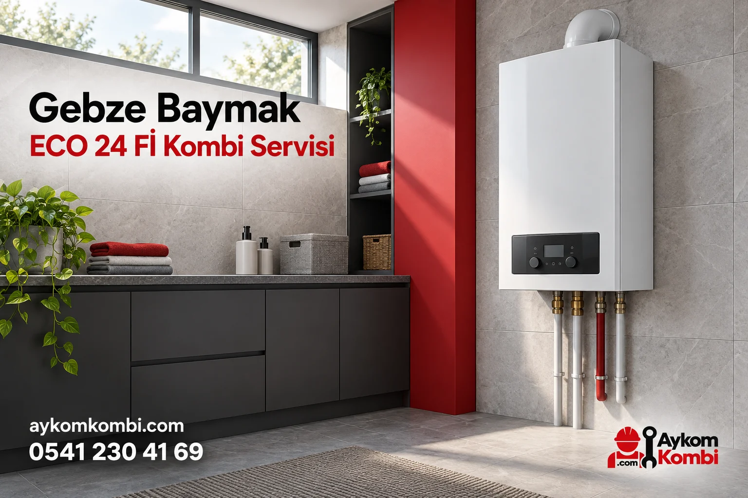 Baymak ECO 24 Fİ servisi için temsili ısıtma cihazı ve Aykom kurumsal tasarımı