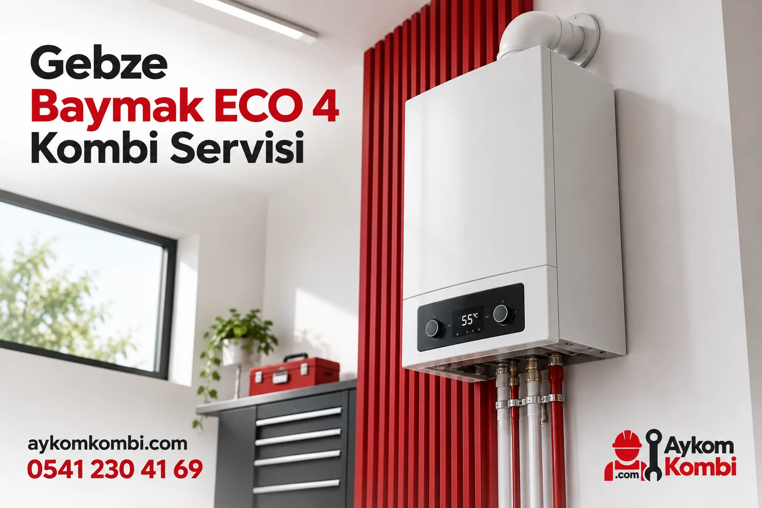 Baymak ECO 4 servisi için temsili ısıtma cihazı ve Aykom kurumsal tasarımı