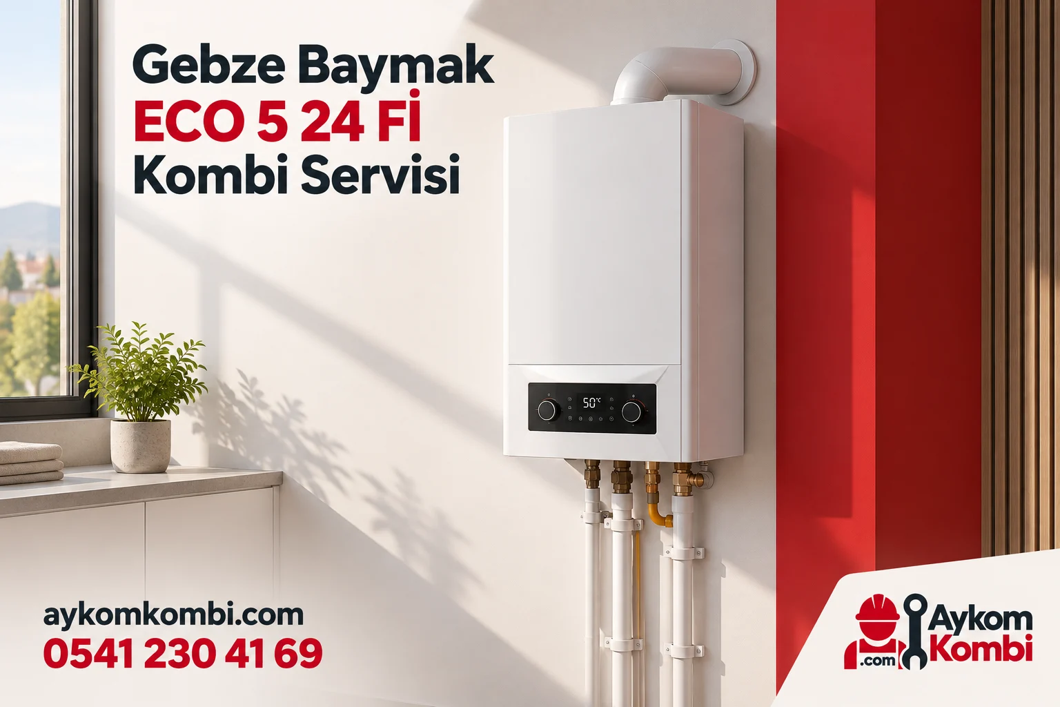 Baymak ECO 5 24 Fİ servisi için temsili ısıtma cihazı ve Aykom kurumsal tasarımı
