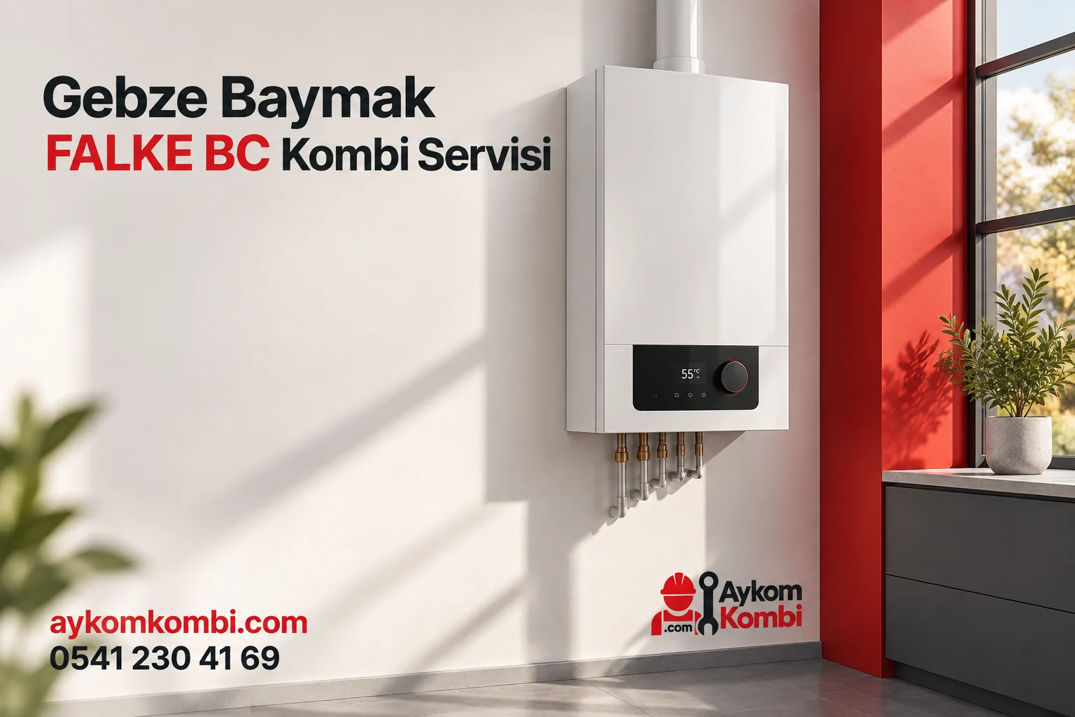 Baymak FALKE BC servisi için temsili ısıtma cihazı ve Aykom kurumsal tasarımı