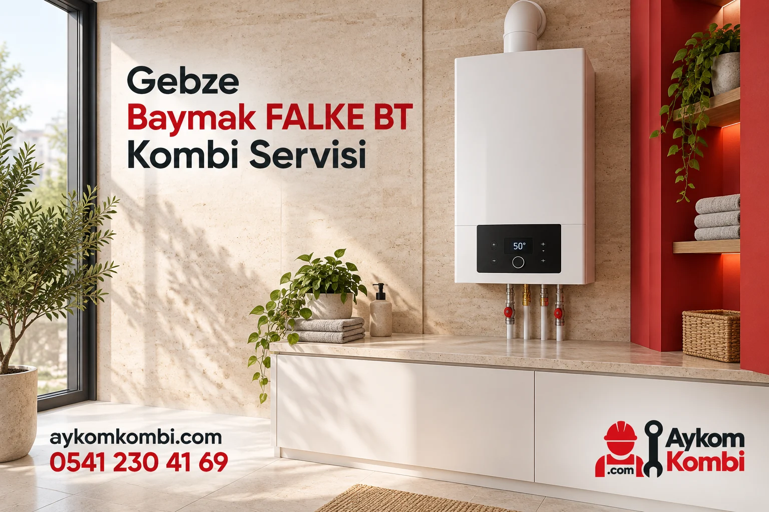 Baymak FALKE BT servisi için temsili ısıtma cihazı ve Aykom kurumsal tasarımı