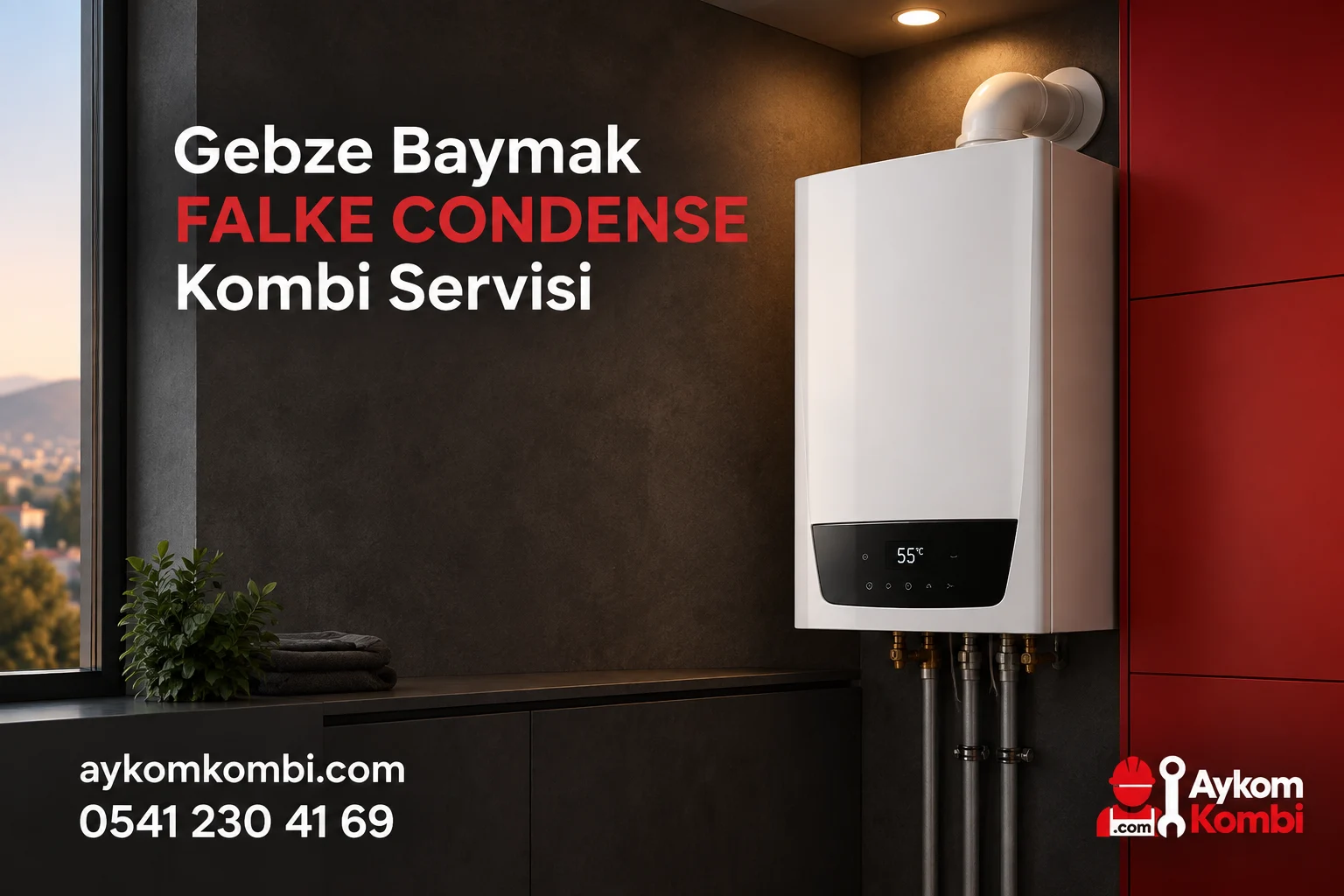 Baymak FALKE CONDENSE servisi için temsili ısıtma cihazı ve Aykom kurumsal tasarımı