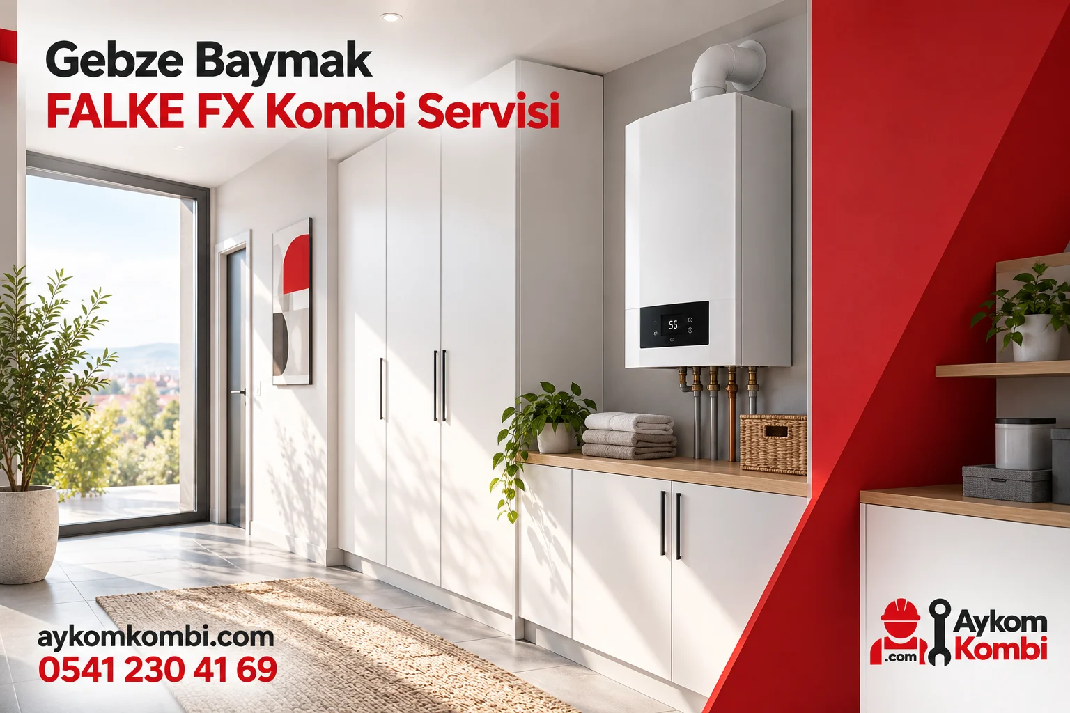 Baymak FALKE FX servisi için temsili ısıtma cihazı ve Aykom kurumsal tasarımı