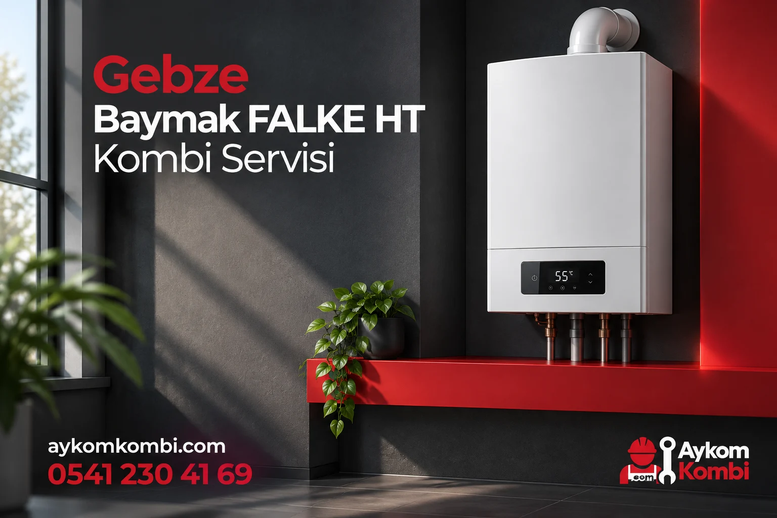 Baymak FALKE HT servisi için temsili ısıtma cihazı ve Aykom kurumsal tasarımı