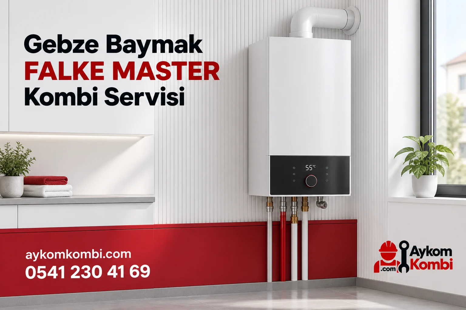 Baymak FALKE MASTER servisi için temsili ısıtma cihazı ve Aykom kurumsal tasarımı