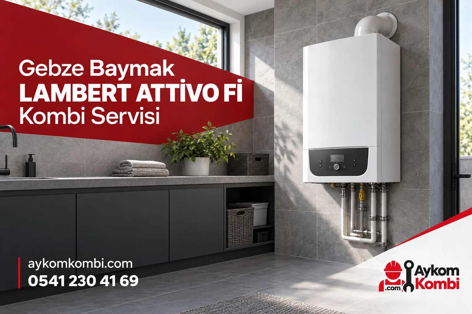 Baymak LAMBERT ATTİVO Fİ servisi için temsili ısıtma cihazı ve Aykom kurumsal tasarımı