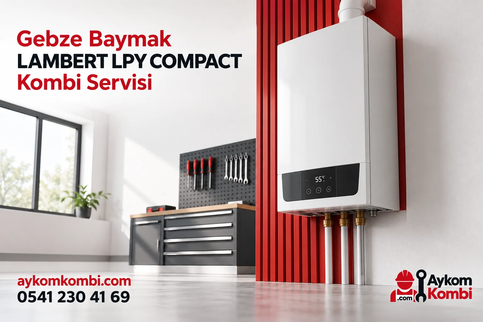 Baymak LAMBERT LPY COMPACT servisi için temsili ısıtma cihazı ve Aykom kurumsal tasarımı