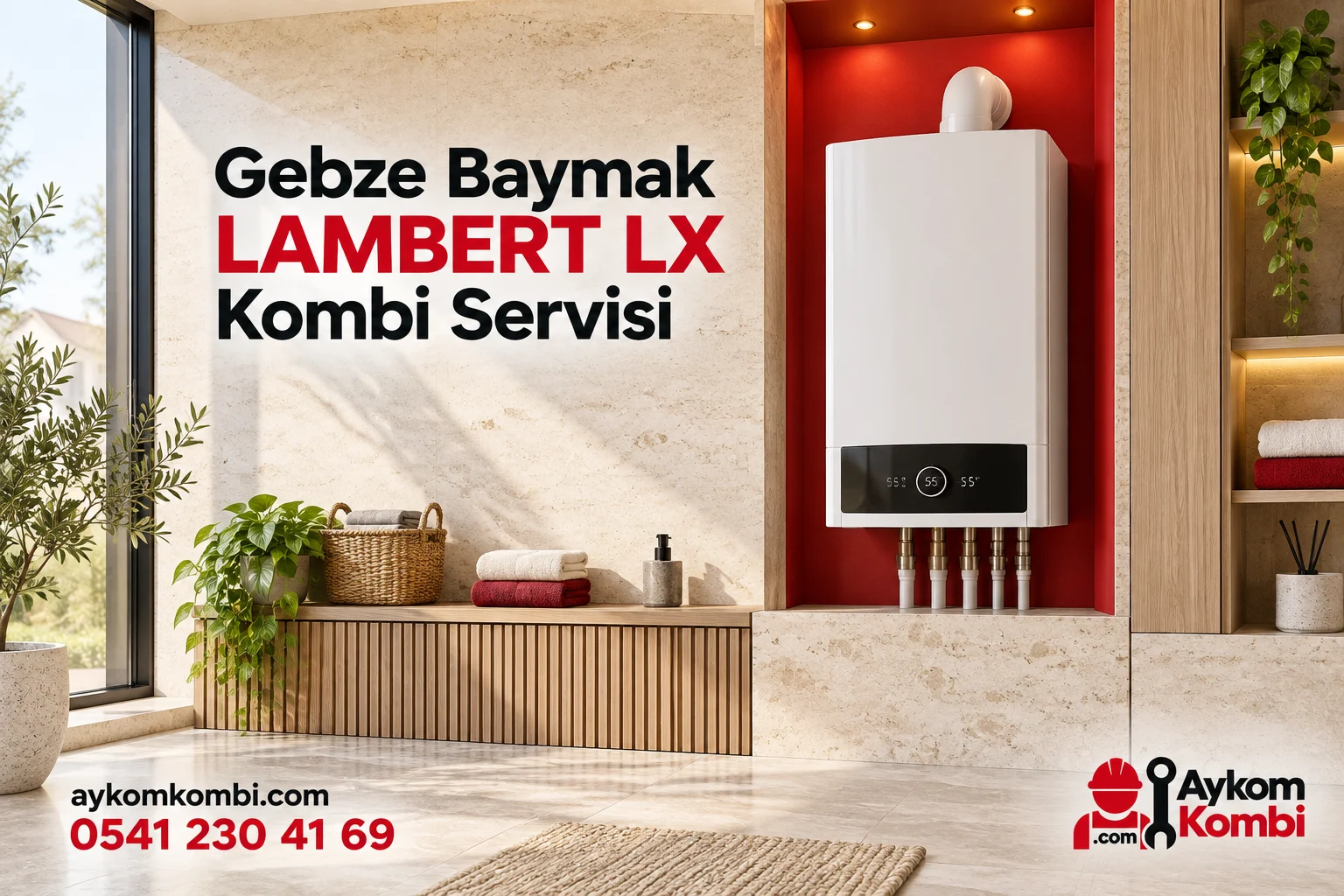 Baymak LAMBERT LX servisi için temsili ısıtma cihazı ve Aykom kurumsal tasarımı