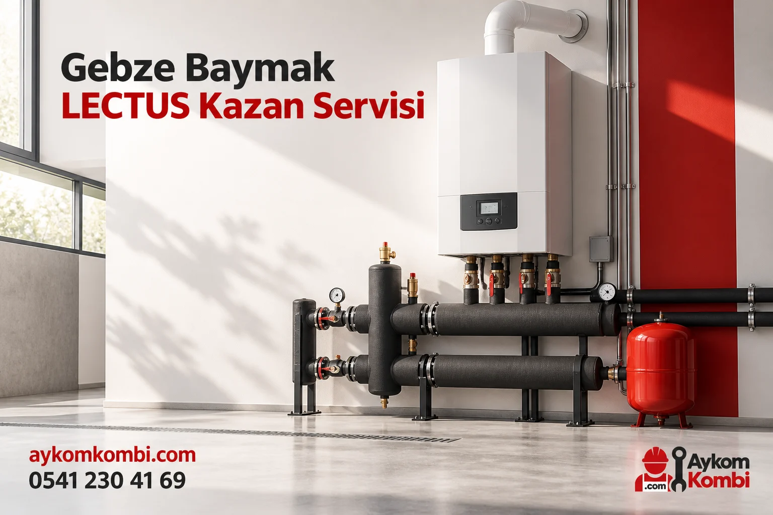 Baymak LECTUS KAZAN servisi için temsili ısıtma cihazı ve Aykom kurumsal tasarımı