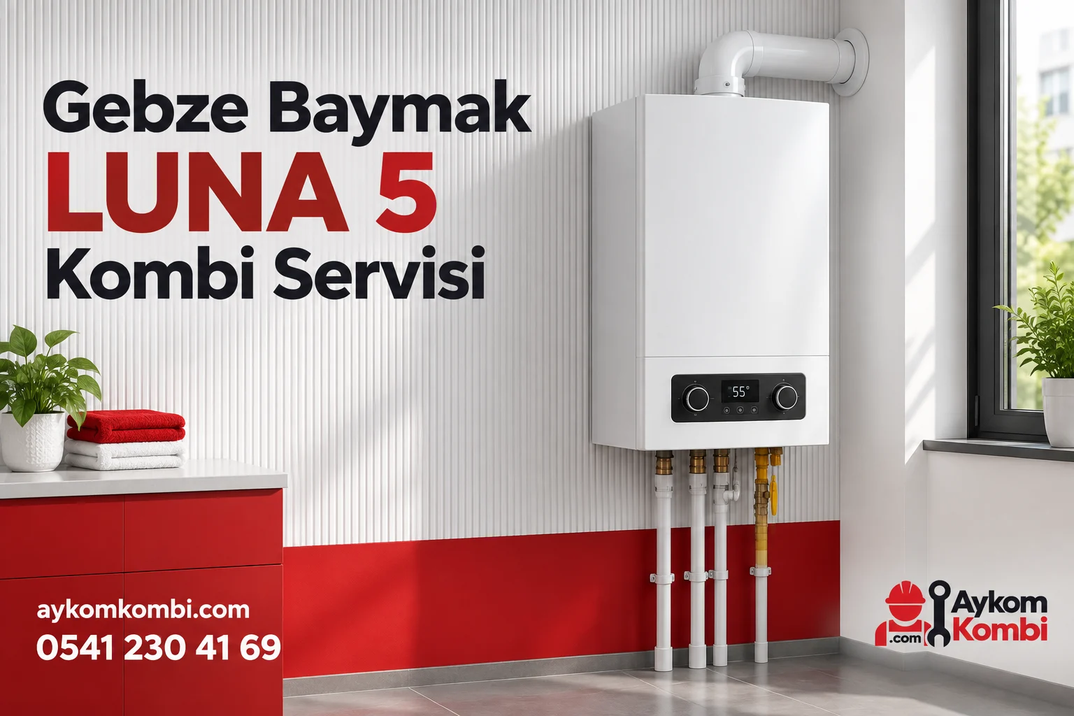 Baymak LUNA 5 servisi için temsili ısıtma cihazı ve Aykom kurumsal tasarımı