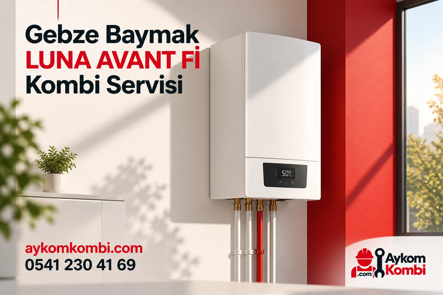 Baymak LUNA AVANT Fİ servisi için temsili ısıtma cihazı ve Aykom kurumsal tasarımı