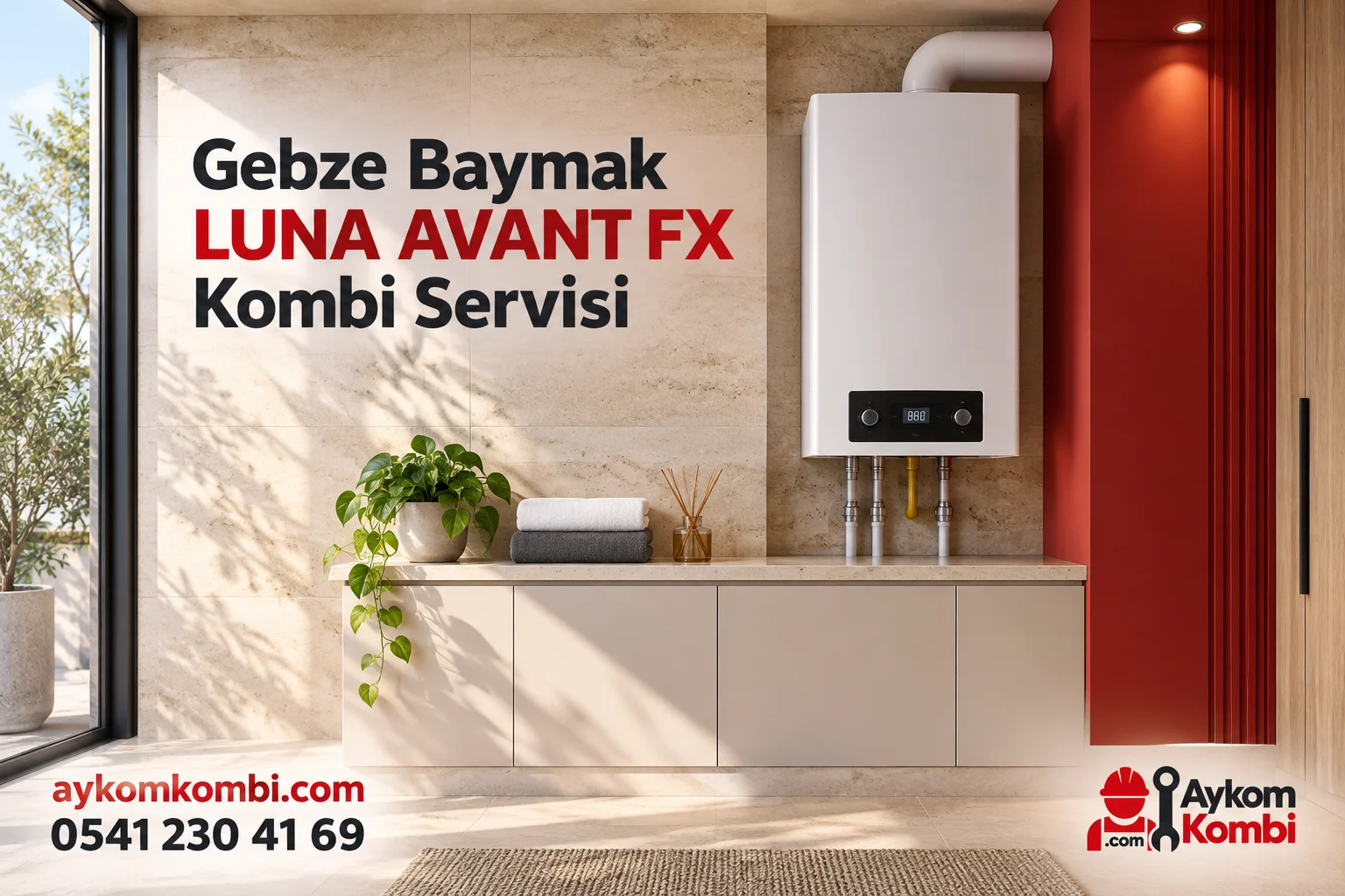 Baymak LUNA AVANT FX servisi için temsili ısıtma cihazı ve Aykom kurumsal tasarımı